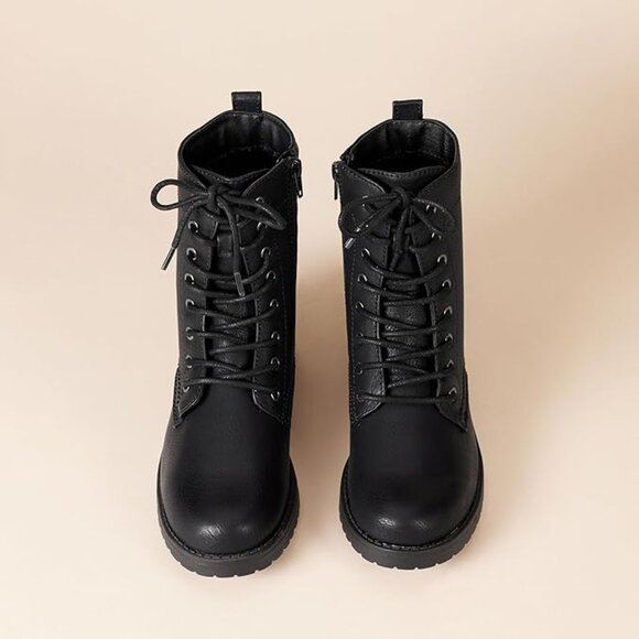 Amazon Essentials Women's Lace-Up Combat Boot, size 8, black, vegan - Picture 2 of 7